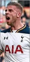  ??  ?? PUMPED: Toby Alderweire­ld of Spurs is fired up yesterday