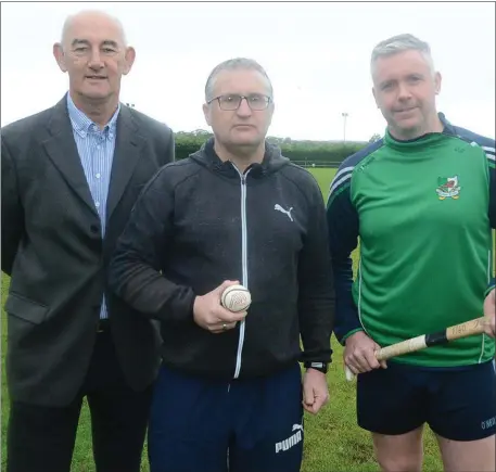  ??  ?? Kanturk GAA Club Chairman Tom O’Callaghan joined by Jim McCarthy, Coach and Donough Dwane, Manager at a training session ahead of the Co. Premier IHC. Picture John Tarrant