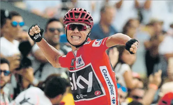  ?? FOTO: EFE ?? Chris Froome celebró con efusividad su victoria en la Cumbre del Sol. El británico aventajó en meta a Esteban Chaves por 4” y elevó su ventaja en la general sobre el colombiano a 36”