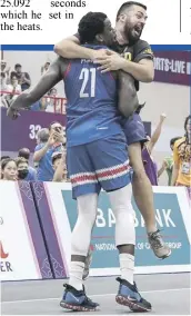  ?? ?? Cambodia’s Brandon Peterson celebrates after winning against the Philippine­s in their men’s  nal basketball 3x3 match.