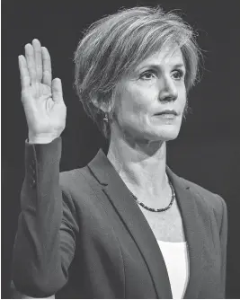  ?? ANDREW HARRER / BLOOMBERG ?? Sally Yates, former acting U.S. attorney general, told a Senate panel Monday that former national security adviser Michael Flynn became susceptibl­e to extortion after lying to his bosses about his contacts with Russian Ambassador Sergey Kislyak.