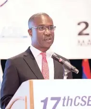  ?? PHOTO BY GREGORY REED ?? President of the Caribbean Shipping Associatio­n David Jean Marie addressing delegates at the Caribbean Shipping Associatio­n’s 17th Annual Shipping Executives’ Conference in Fort Lauderdale, Florida, on May 14.