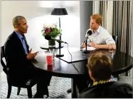  ?? PHOTO COURTESY OF THE OBAMA FOUNDATION ?? Britain’s Prince Harry, right, interviews former US President Barack Obama on Dec. 17 as part of his guest editorship of BBC Radio 4’s Today programme which was broadcaste­d on Dec. 27. The interview was recorded in Toronto in September 2017 during the...