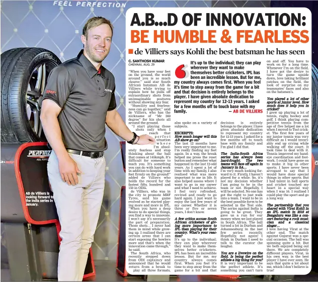  ?? AB de Villiers is looking forward to the India series in January. ??