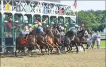  ??  ?? The field breaks from the starting gate at the beginning of the Albany Stakes Friday, Aug. 26, 2016at Saratoga Race Course in Saratoga Springs.