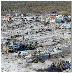  ?? AP/GERALD HERBERT ?? An aerial view Friday shows just a little of the destructio­n at Mexico Beach, Fla. “The mother of all bombs doesn’t do any more damage than this,” the town’s former mayor, Tom Bailey, said.