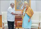  ?? PTI ?? Karnataka chief minister HD Kumaraswam­y with Prime Minister Narendra Modi in New Delhi on Monday.