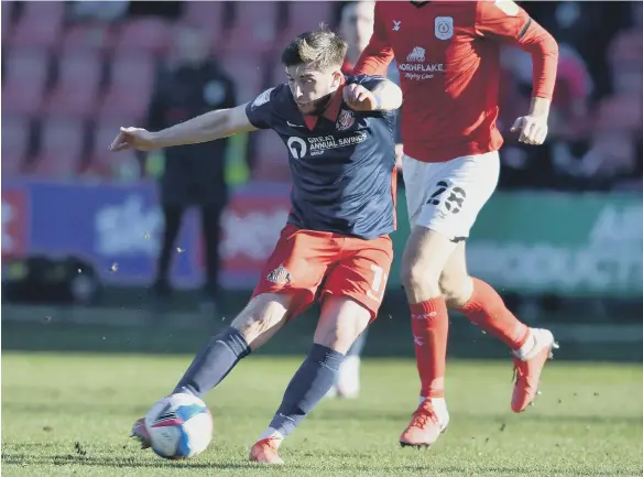  ??  ?? Lynden Gooch fires in a shot against Crewe Alexandra.