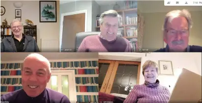  ??  ?? ● Pictured (from top left) Terry Baldwin, Peter Ralphs, Bill Hall, Steve Kirby and Gill Simpson in an online meeting at which Diane and Tony Earles were also present