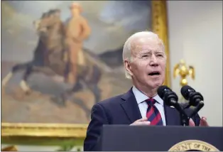  ?? MANUEL BALCE CENETA - THE ASSOCIATED PRESS ?? President Joe Biden speaks in the White House on Friday before signing the bill to avert a freight rail strike. The measure passed Thursday by the Senate and Wednesday by the House.