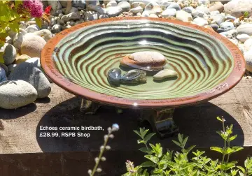  ?? ?? Echoes ceramic birdbath, £28.99, RSPB Shop