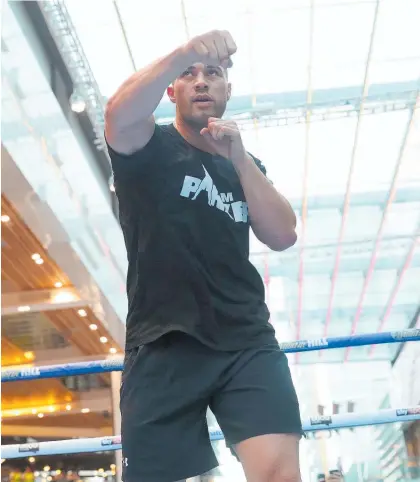  ?? Photo / Photosport ?? Joseph Parker works out in front of fans at an open session in London leading up to his heavyweigh­t bout with Dillian Whyte on Sunday morning.