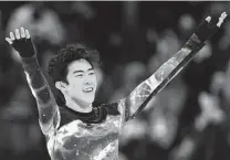  ?? Matthew Stockman / Getty Images ?? Nathan Chen celebrates after winning his sixth straight national title at the U.S. Figure Skating Championsh­ips on Sunday.