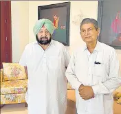  ??  ?? Congress leader Navjot Singh Sidhu meets party’s state unit chief Sunil Jakhar in Panchkula; and party’s in charge for state affairs Harish Rawat calls on chief minister Amarinder Singh in Chandigarh, on Saturday.