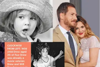  ??  ?? CLOCKWISE FROM LEFT: Wild child Drew aged 20; at four Drew was already a movie veteran; Drew and Will Kopelman remain close despite their divorce; Drew was in rehab by 13; Gwyneth, Cameron and Drew regularly catch up.