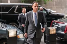  ?? AP Photo/Evan Vucci ?? Michael Sussmann, a cybersecur­ity lawyer who represente­d the Hillary Clinton presidenti­al campaign in 2016, arrives to the E. Barrett Prettyman Federal Courthouse on Monday in Washington. Sussmann is accused of making a false statement to the FBI during the Trump-Russia probe.