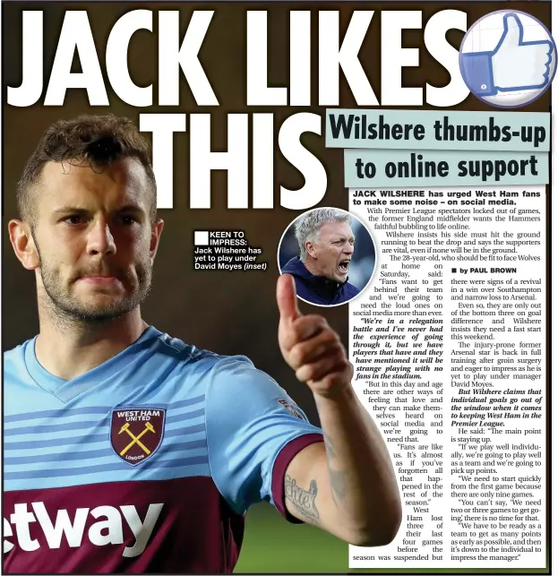  ??  ?? KEEN TO IMPRESS: Jack Wilshere has yet to play under David Moyes