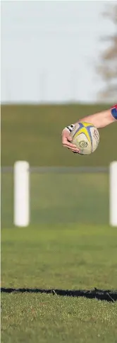  ??  ?? Owaka’s Caleb Dempster wrongfoots the defence of Clutha’s Joe Laban during a South Otago premier rugby match in Balclutha on Saturday.