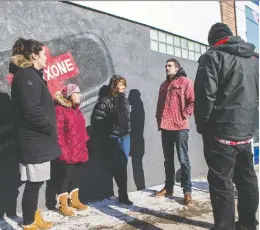  ?? LIAM RICHARDS ?? From left: Tina Thebeau, Becca Beattie, drug user advocate, Marie Agiortis, of Moms Stop the Harm, Matt Ingrouille, a Saskatoon police constable who founded a drug education project and harm reduction advocacy group, and Keith Bowering outside the AIDS Saskatoon site.