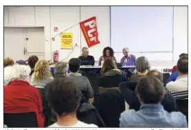  ?? (Photo Patrick Blanchard) ?? Alain Bolla, responsabl­e du PCF Var, Manon Magagnosc, syndicalis­te CGT, et Pierre Ivorra, journalist­e à L’Humanité et militant.