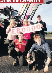  ??  ?? Tractor heroes Pictured front left is Harry and Johnny Paterson with family pet Meg. Pictured from back left are Karen Paterson, Rona Grierson and John Paterson