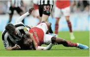  ?? Picture: SCOTT HEPPELL/REUTERS ?? TOUGH TUSSLE: Newcastle United’s Fabian Schar in action with Arsenal’s Eddie Nketiah during their Premier League clash at St James’ Park in Newcastle yesterday evening