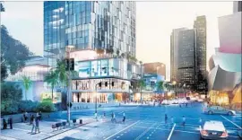  ?? Grand Avenue L.A. ?? AN ARTIST’S rendering shows the view of the Grand Avenue project from the Dorothy Chandler Pavilion. Constructi­on is expected to begin by the end of 2017.