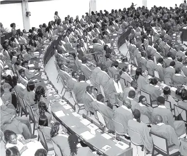  ??  ?? Hundreds of graduates listen attentivel­y at a HEART Trust/NTA Annual Regional Certificat­ion Ceremony at the Jamaica Conference Centre in downtown Kingston.