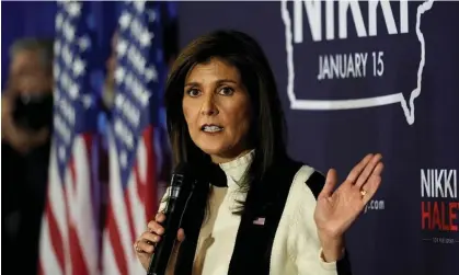  ?? Photograph: Carolyn Kaster/AP ?? Nikki Haley speaks at a campaign event in Ames, Iowa, on 14 January 2024.