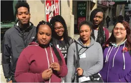  ??  ?? These Chicago public high school students want others to know that “doubled up” families like theirs should be recognized as homeless. From left are Michael Hunter, Avion Smith, Chrishauna Thompson, Sonitra Mitchell, Jakyla Mitchell and Emilia Rendon.