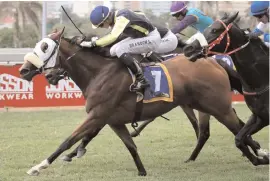  ??  ?? DIAMANTE, with Brandon Lerena up, wins the Ikusasa Lethu (Children Deserve A Better Future) FM 78 Handicap (F & M) at Greyville yesterday.