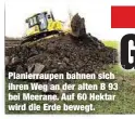  ??  ?? Planierrau­pen bahnen sich ihren Weg an der alten B 93 bei Meerane. Auf 60 Hektar wird die Erde bewegt.