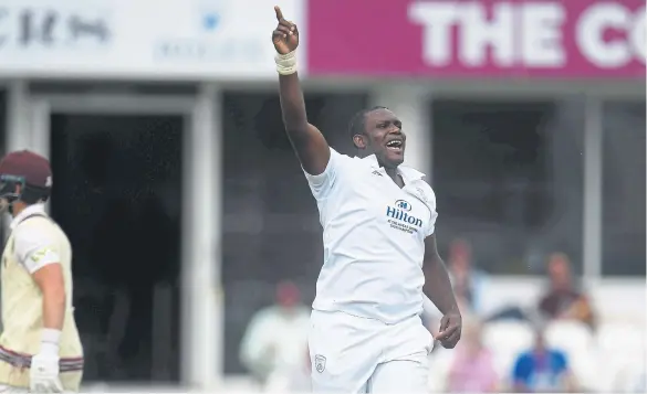  ?? ?? Keith Barker bagged 4-16 as Northants mustered the lowest team total in Ageas Bowl history
Photo by Harry Trump/Getty Images