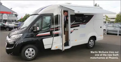  ??  ?? Martin McGuire tries out one of the new Swift motorhomes at Phoenix.