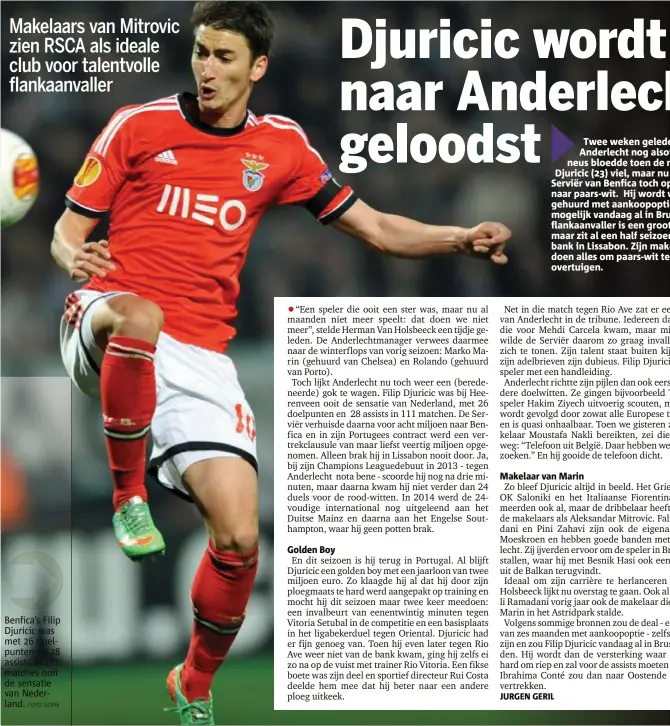  ?? FOTO ISOPIX ?? Benfica’s Filip Djuricic was met 26 doelpunten en 28 assists in 111 matches ooit de sensatie van Nederland.