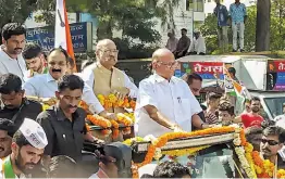  ?? —PTI ?? Nationalis­t Congress Party president Sharad Pawar arrives at a rally in Satara on Sunday ahead of the upcoming Maharashtr­a Assembly elections .