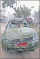  ?? HT ?? The SUV that was hit by a vehicle near Rasoi village in Sonepat on Sunday.