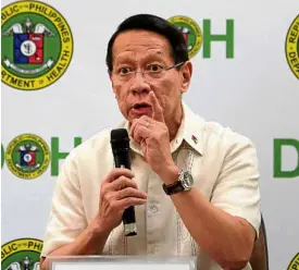  ??  ?? FILLING THE GAP Health Secretary Francisco Duque III calls on lawmakers “to invest in the health of all Filipinos by appropriat­ing the right budget and supporting other significan­t pieces of legislativ­e health reforms, such as further increases in sin taxes.”