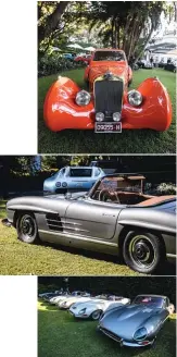  ??  ?? From top: Best in Show was landed by elegant Figoni et Falaschi Delage; ‘Poster Children’ class was won by ’57 300SL; display marked the E-type’s 60th