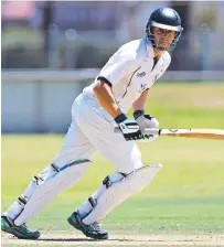  ??  ?? North Geelong’s Sam Hall plays one on to the leg side.