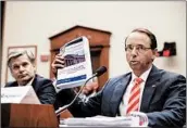  ?? ANDREW HARNIK/AP ?? Deputy Attorney General Rod Rosenstein defends himself Thursday against questionin­g by Rep. Jim Jordan, R-Ohio.