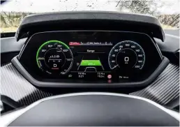  ??  ?? Left: 12.3-inch Virtual Cockpit is familiar from numerous other current Audis and offers a variety of display options for the driver to choose from; it’s accompanie­d by a 10.1inch central touchscree­n for Audi’s MMI system