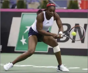  ?? PHOTO/SERGEI GRITS ?? Sloane Stephens of the United States returns a shot to Aryna Sabalenka of Belarus during the Fed Cup final match between Belarus and USA, in Minsk, Belarus on Saturday. AP