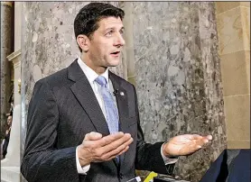  ?? AP/J. SCOTT APPLEWHITE ?? House Speaker Paul Ryan discusses the GOP health care plan Wednesday on Capitol Hill. In a radio interview that day, Ryan called opposition to the plan part of “the tempest of the legislativ­e process.”