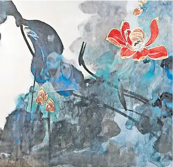  ??  ?? The Fragrance of Lotus after Rain, painted in 1975 – an example of Zhang Daqian’s work – which is worth an estimated £200,000