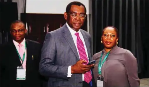  ??  ?? Honourable Justice Biobele Goodwill of the Court of Appeal, late Chinwe Aguma, SAN and Onikepo Braithwait­e at the NBA-SLP Conference, Port Harcourt, April 2018