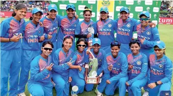  ?? — BCCI ?? India women’s team celebrate after winning the T20 series against South Africa on Saturday.