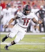  ?? AP/NATI HARNIK ?? Arkansas State defensive end Ja’Von Rolland-Jones (11) has 11 sacks on the season and 41 1/2 in his career, 2 1/2 shy of the NCAA Division I career record set by Arizona State’s Terrell Suggs from 2000-2002.