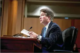  ?? ERIN SCHAFF / THE NEW YORK TIMES ?? Supreme Court Justice nominee Brett Kavanaugh faces accusation­s he misled the Senate Judiciary Committee. The committee voted 11-to-10 Thursday to delay the Senate vote on his confirmati­on until Thursday.