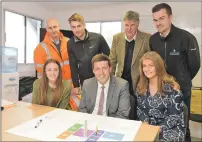  ?? Photograph Iain Ferguson, The Write Image. F26 jamie hepburn visit 01 ?? Jamie Hepburn MSP, centre, Minister for Employabil­ity and Training, visited the Morrison Constructi­on site at Achintore Road, Fort William, and met employees on the Developing Young Workforce programme, Peter Laing and Scott Duff, right, Alex Wilson,...